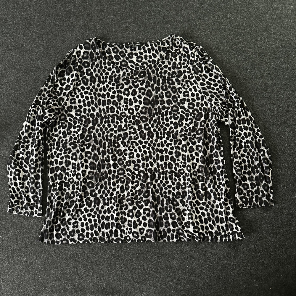 Mario Serrani Italy Womens XXL Leopard Print Long Sleeve Knit Top Black White